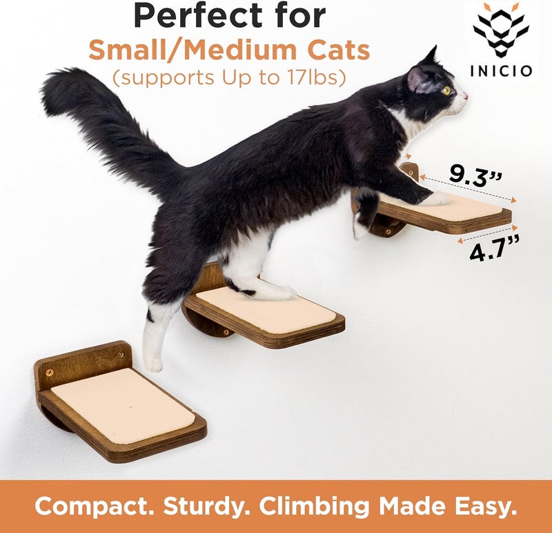 INICIO Cat Wall Stairs - Set of 3 Wall Steps for Cats to Climb with Fixtures, 9.3"x4.7" - Floating Steps for Climbing or Playing - for Kittens and Adult Cats, Dark Brown - Image 2